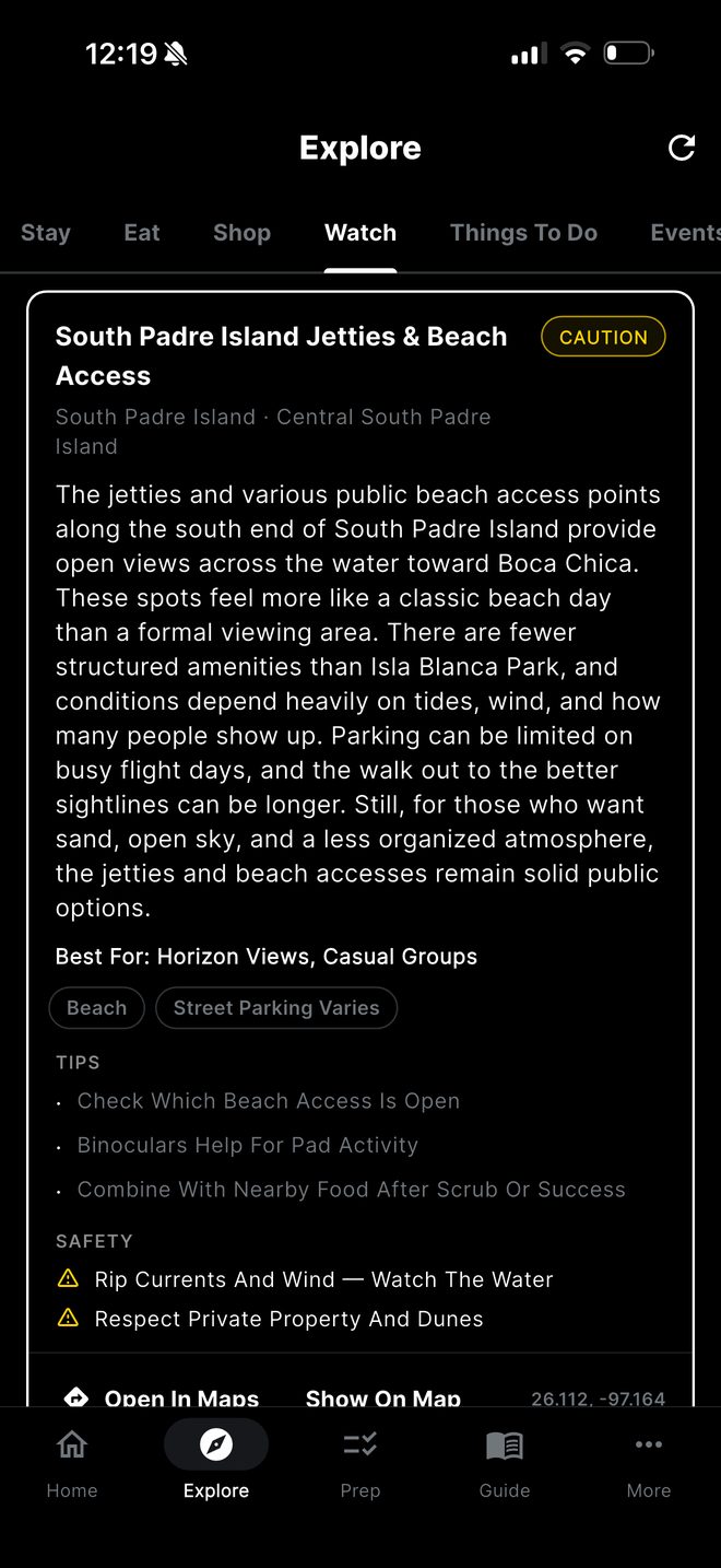Watch map and viewing spots