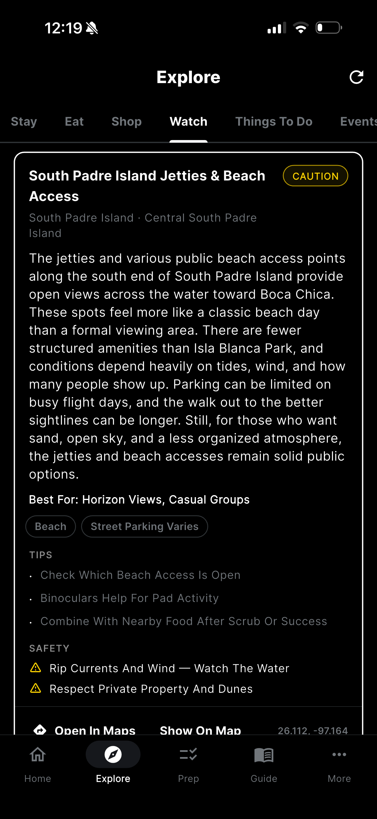 Watch map and viewing spots